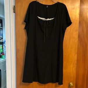 SHEIN Black Dress with White Lace Detail